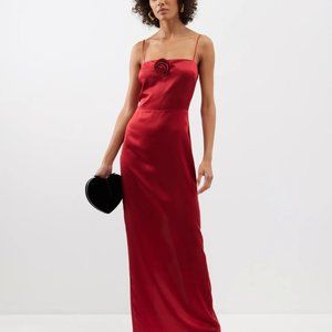 Reformation Frankie Silk Dress + Red Rosette